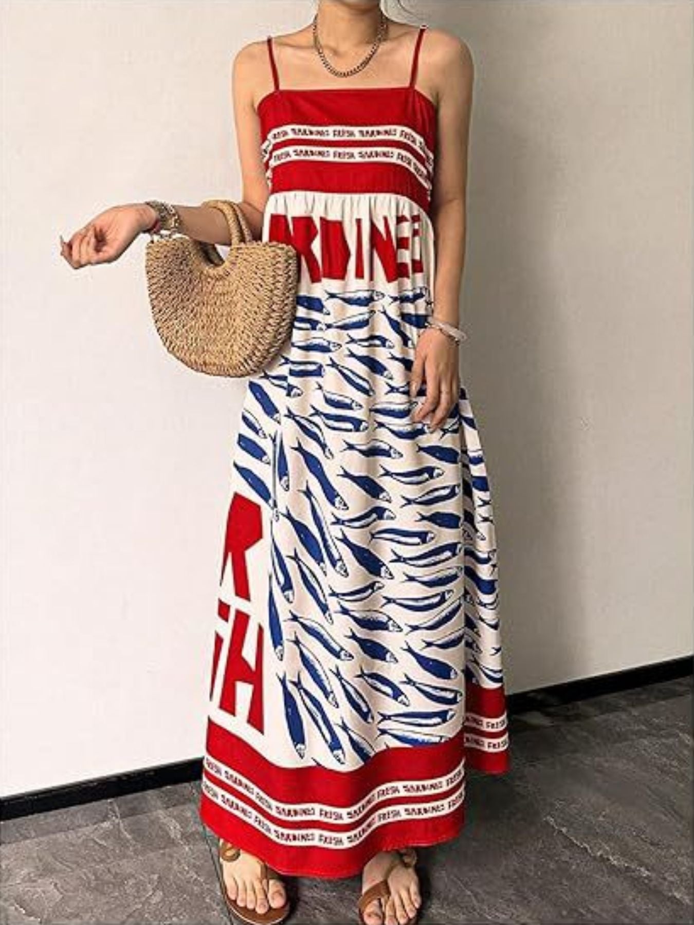 Hazel Blues® |  Sardine Print Spaghetti Strap Maxi Dress