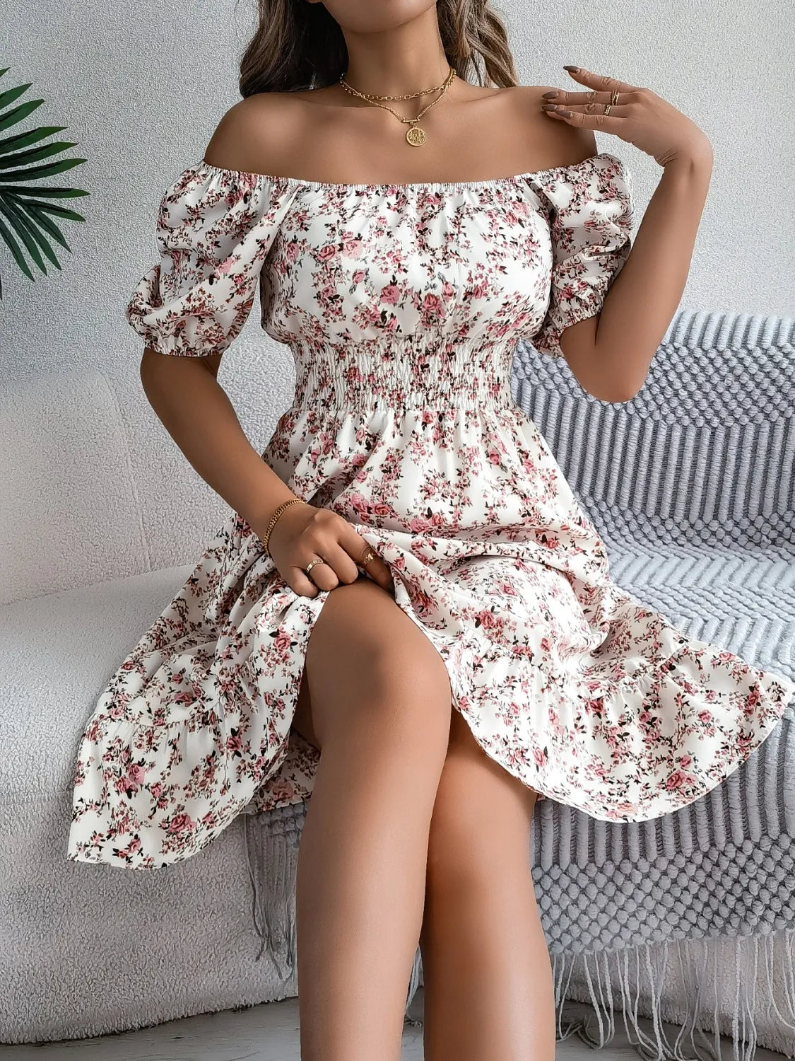 Hazel Blues® |  Ruffled Hem Floral Puff Sleeve Dress