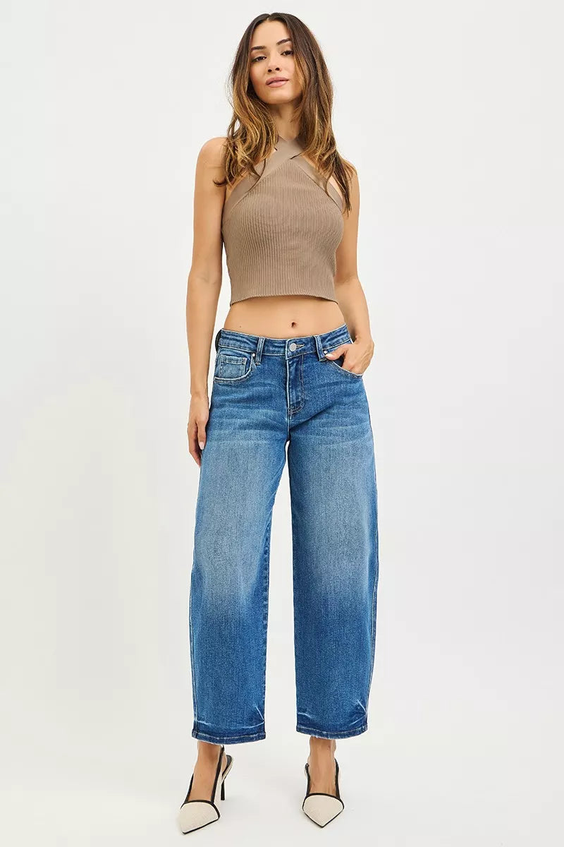 Hazel Blues® |  RISEN Slouchy Cropped Barrel Jeans