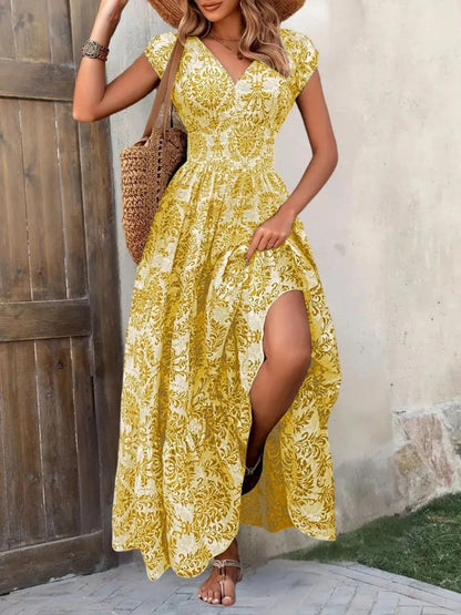 Hazel Blues® |  Printed Cap Sleeve Maxi Dress