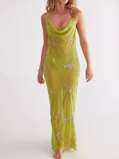 Hazel Blues® |  Sequin Backless Maxi Cover Up Dress