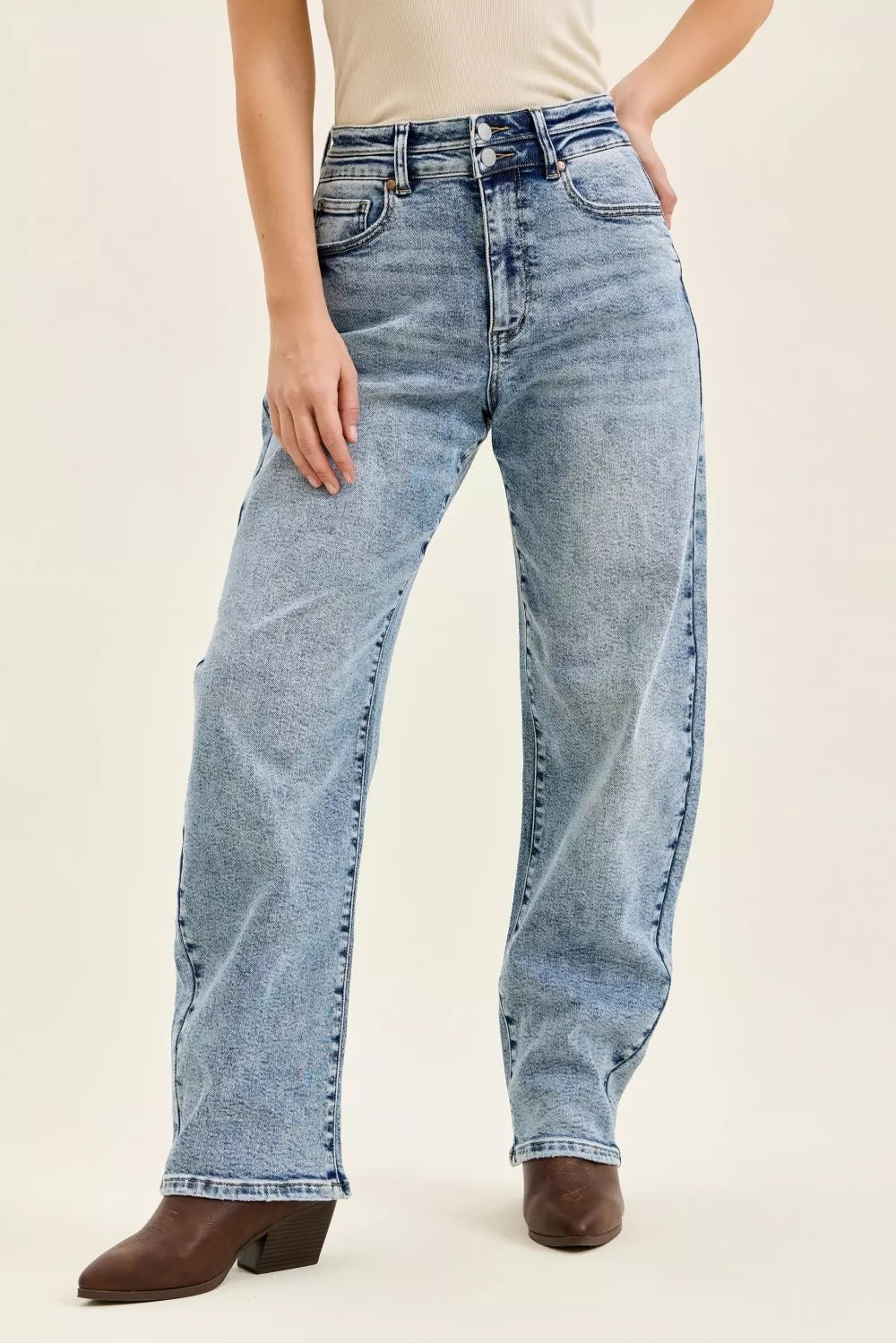 Hazel Blues® | Judy Blue High Waist Marlow Arc Leg Jeans with Double Waistband