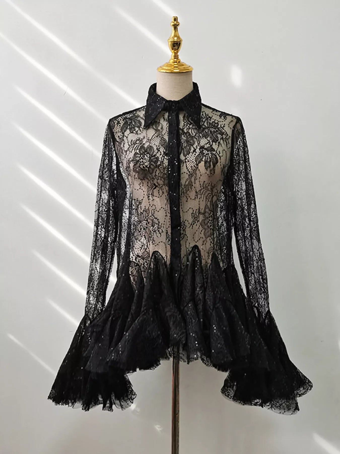 Hazel Blues® |  Ruffled Hem Lace Long Sleeve Dress
