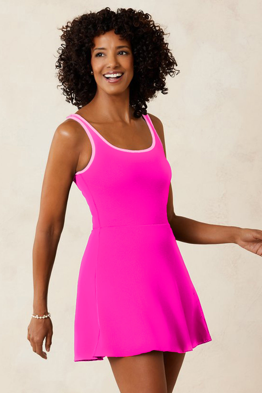 Hazel Blues® | Rose Red Contrast Trim Neckline Active Shorts Attached One Piece Swim Dress