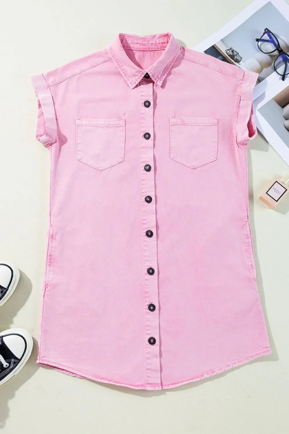Hazel Blues® |  Button Down Short Sleeve Denim Dress