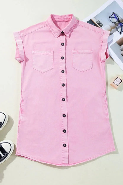 Hazel Blues® |  Button Down Short Sleeve Denim Dress