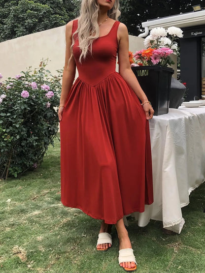 Hazel Blues® |  Sleeveless Midi Dress with Gathered Waist