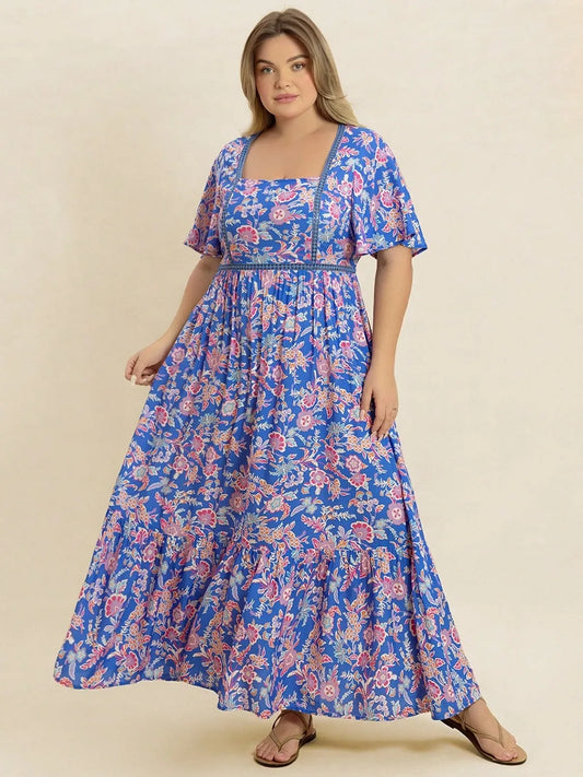 Hazel Blues® | Ruched Printed Short Sleeve Dress