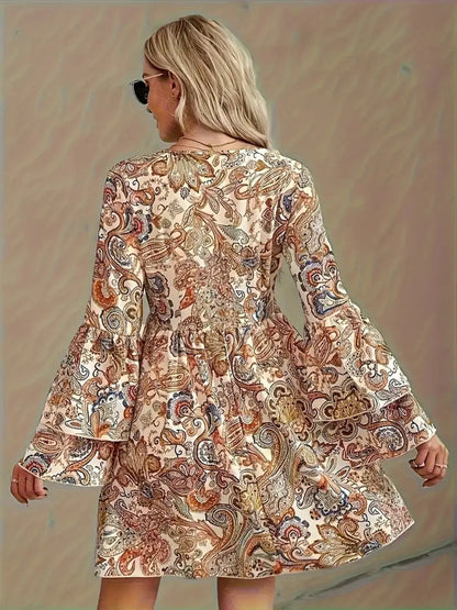 Hazel Blues® |  Paisley Print Bell Sleeve Mini Dress