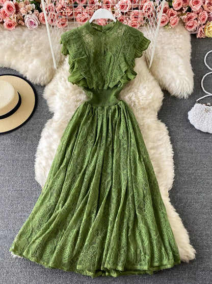 Hazel Blues® |  Ruffled Mock Neck Lace Maxi Dress