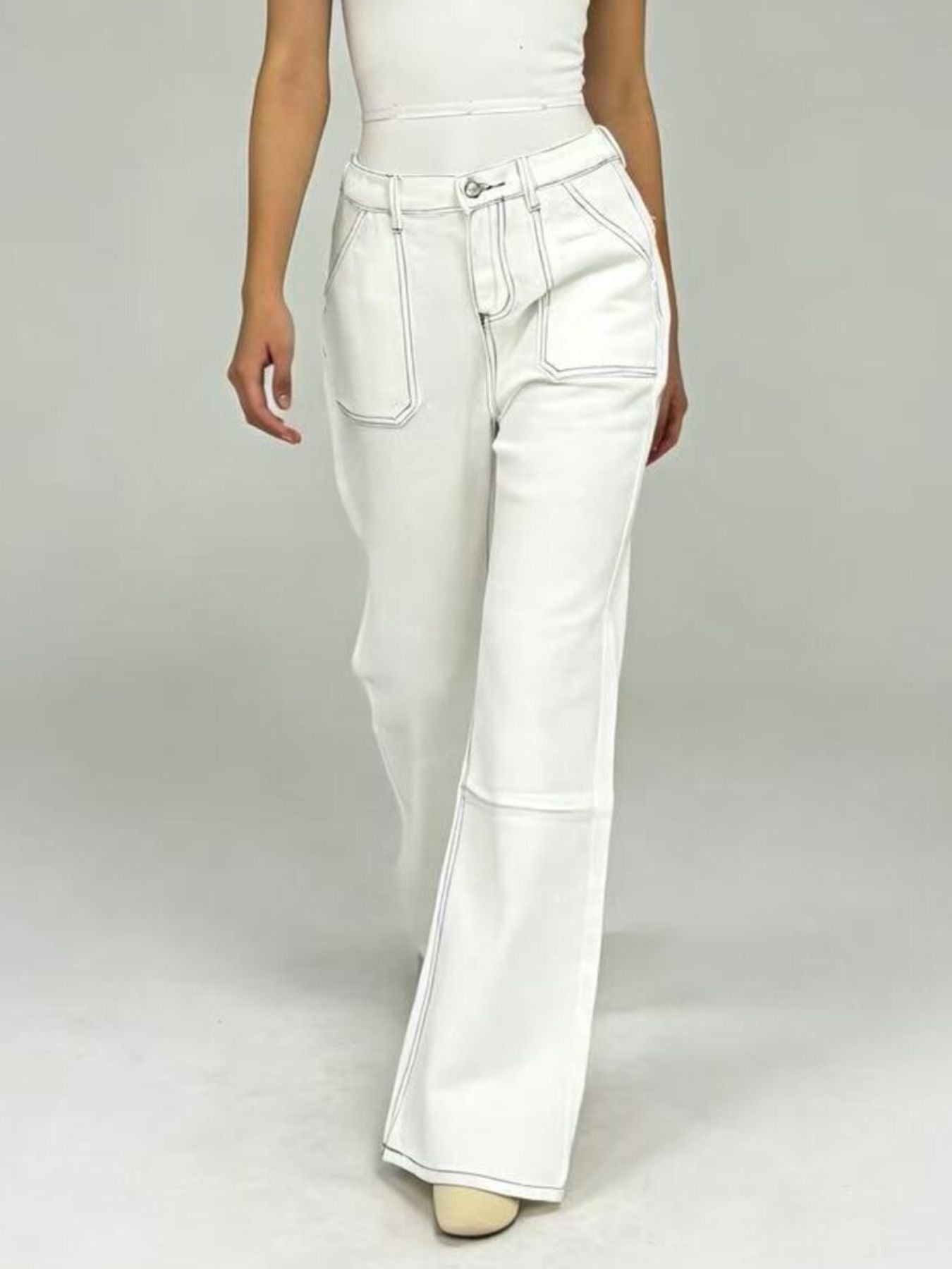 Hazel Blues® |  Wide Leg Contrast Stitching Jeans