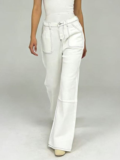 Hazel Blues® |  Wide Leg Contrast Stitching Jeans