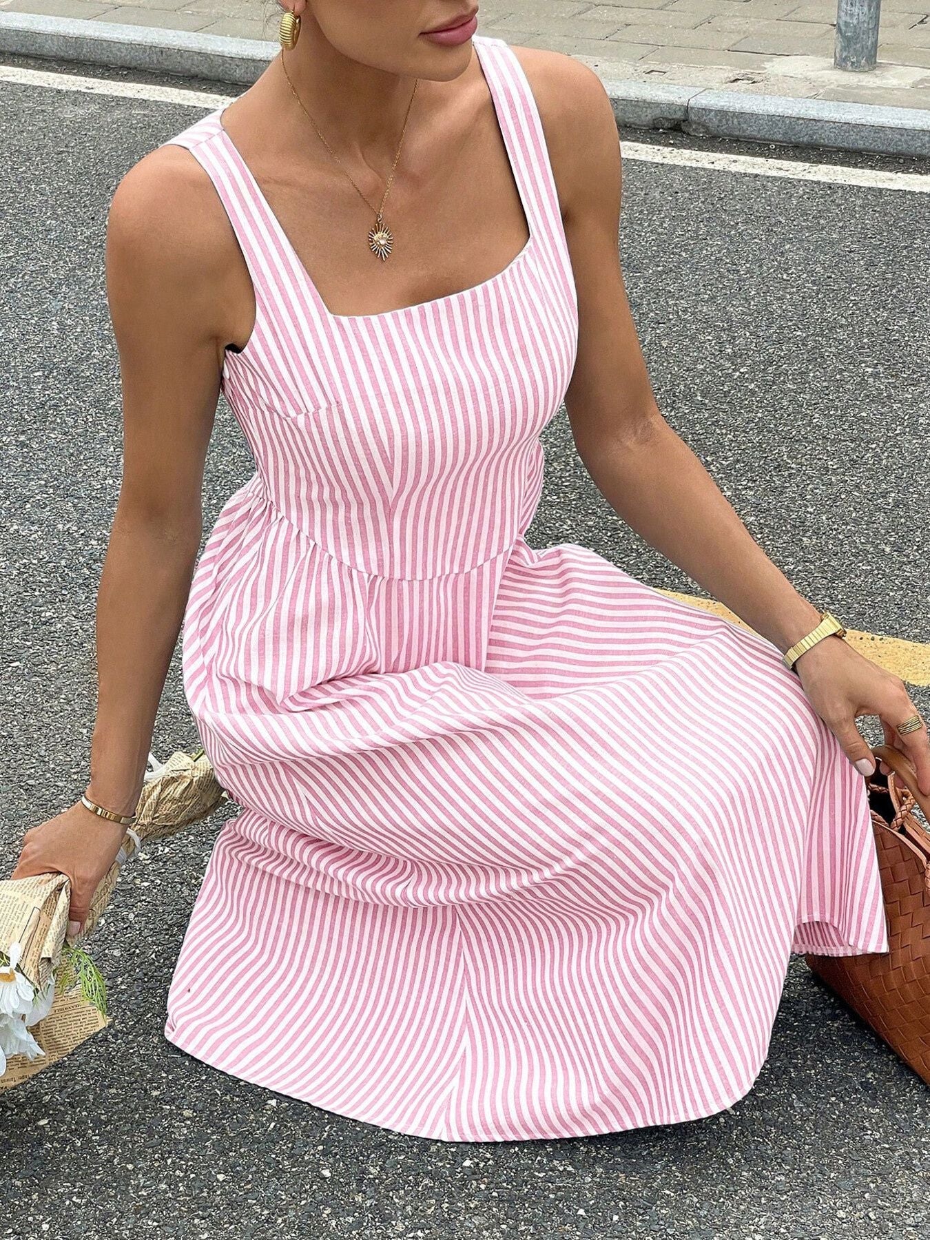 Hazel Blues® |  Striped Square Neck Midi Dress