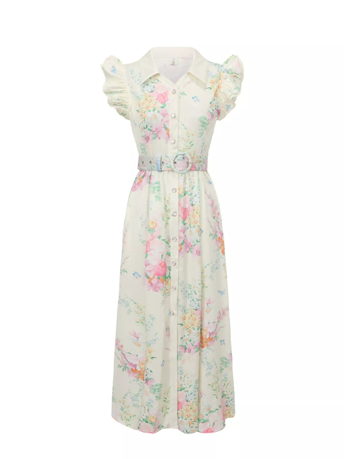 Hazel Blues® |  Floral Print Ruffle Sleeve Midi Dress