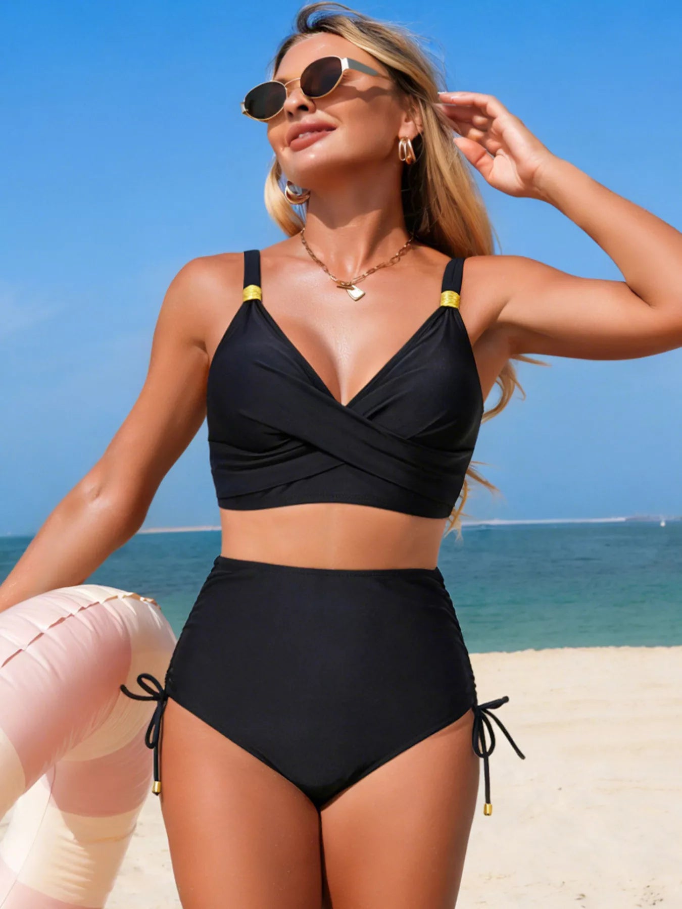Hazel Blues® | Crisscross High-Waisted Swim Set