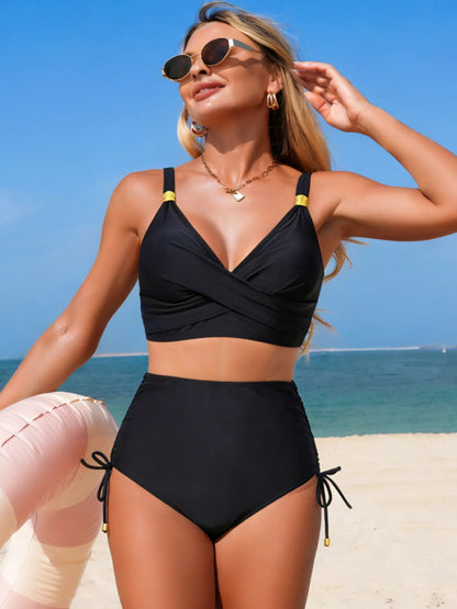 Hazel Blues® | Crisscross High-Waisted Swim Set
