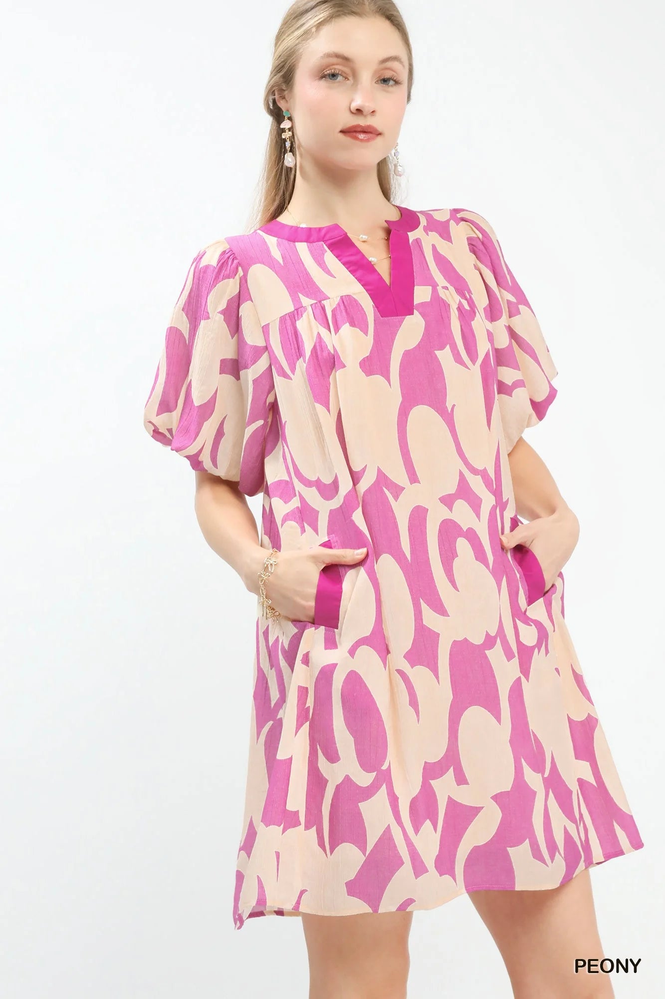 Hazel Blues® |  Umgee Abstract Print Puff Sleeve Shift Dress
