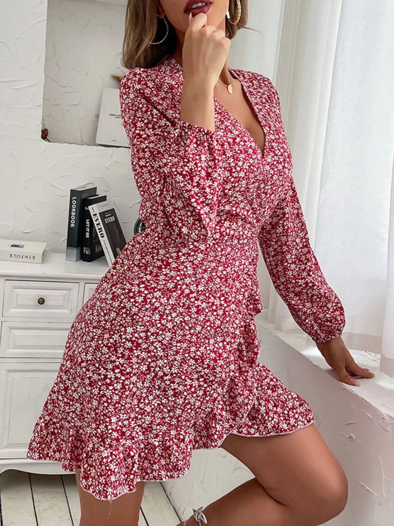 Hazel Blues® |  Floral Print Wrap Mini Dress