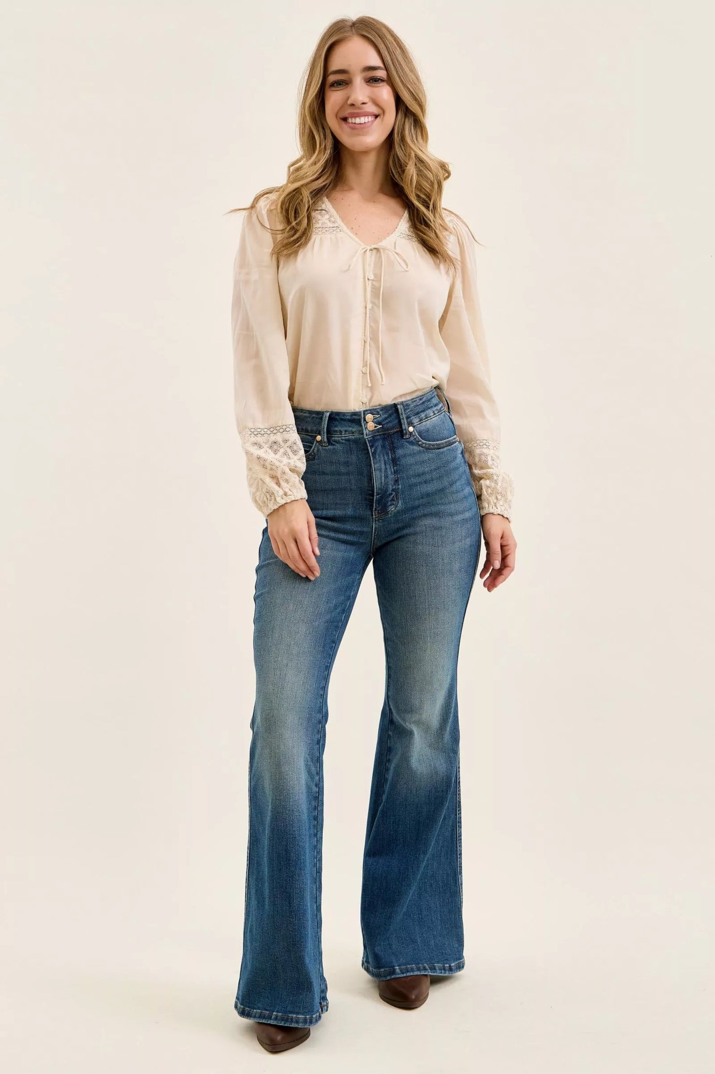 Hazel Blues® |  Judy Blue High Waist Double Button Tummy Control Flare Jeans