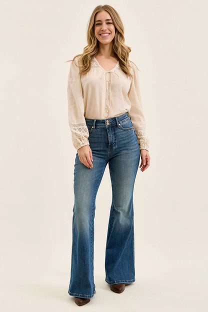 Hazel Blues® |  Judy Blue High Waist Double Button Tummy Control Flare Jeans