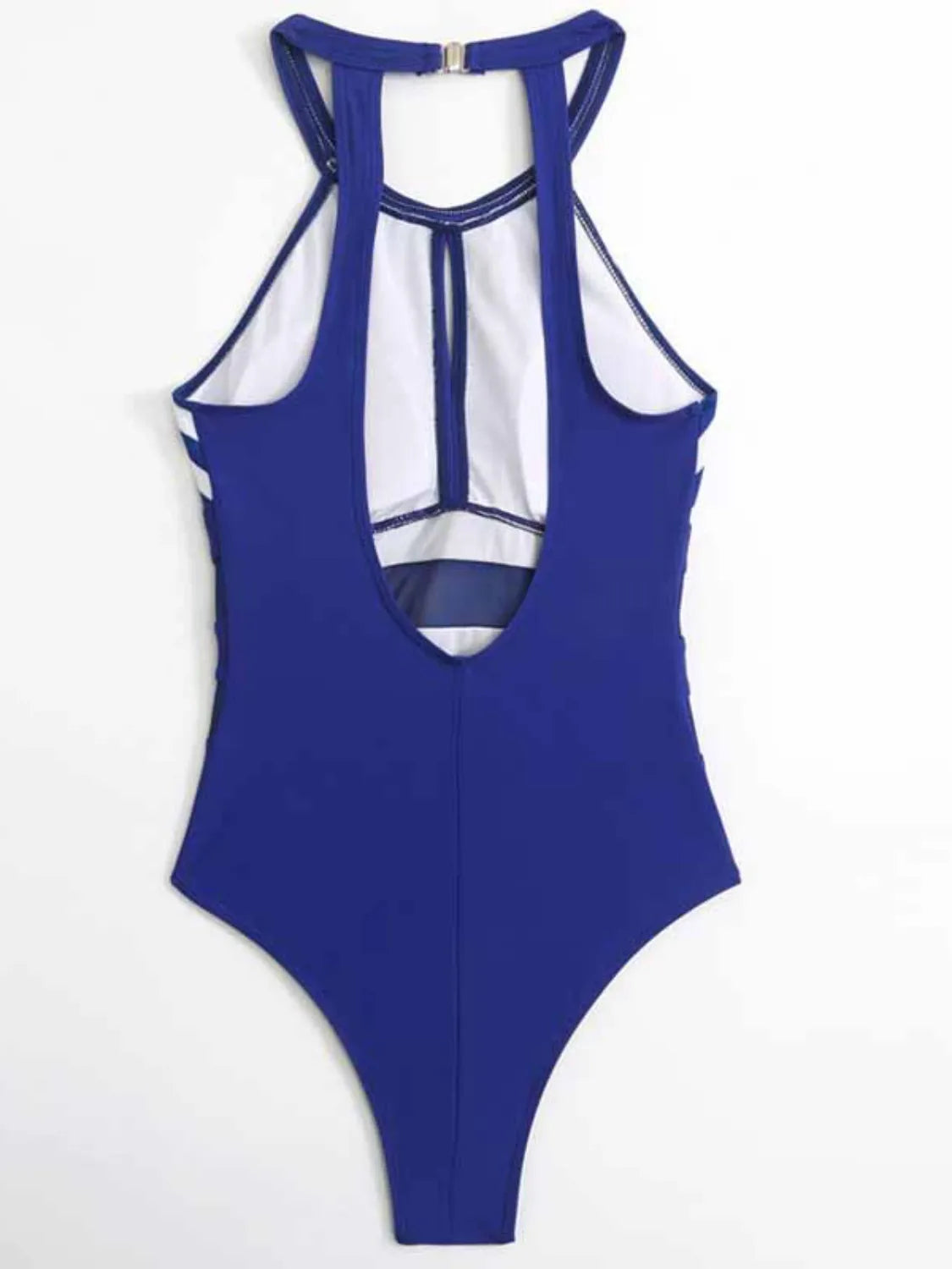 Hazel Blues® | Mesh Detail Backless Striped One-Piece Swimsuit