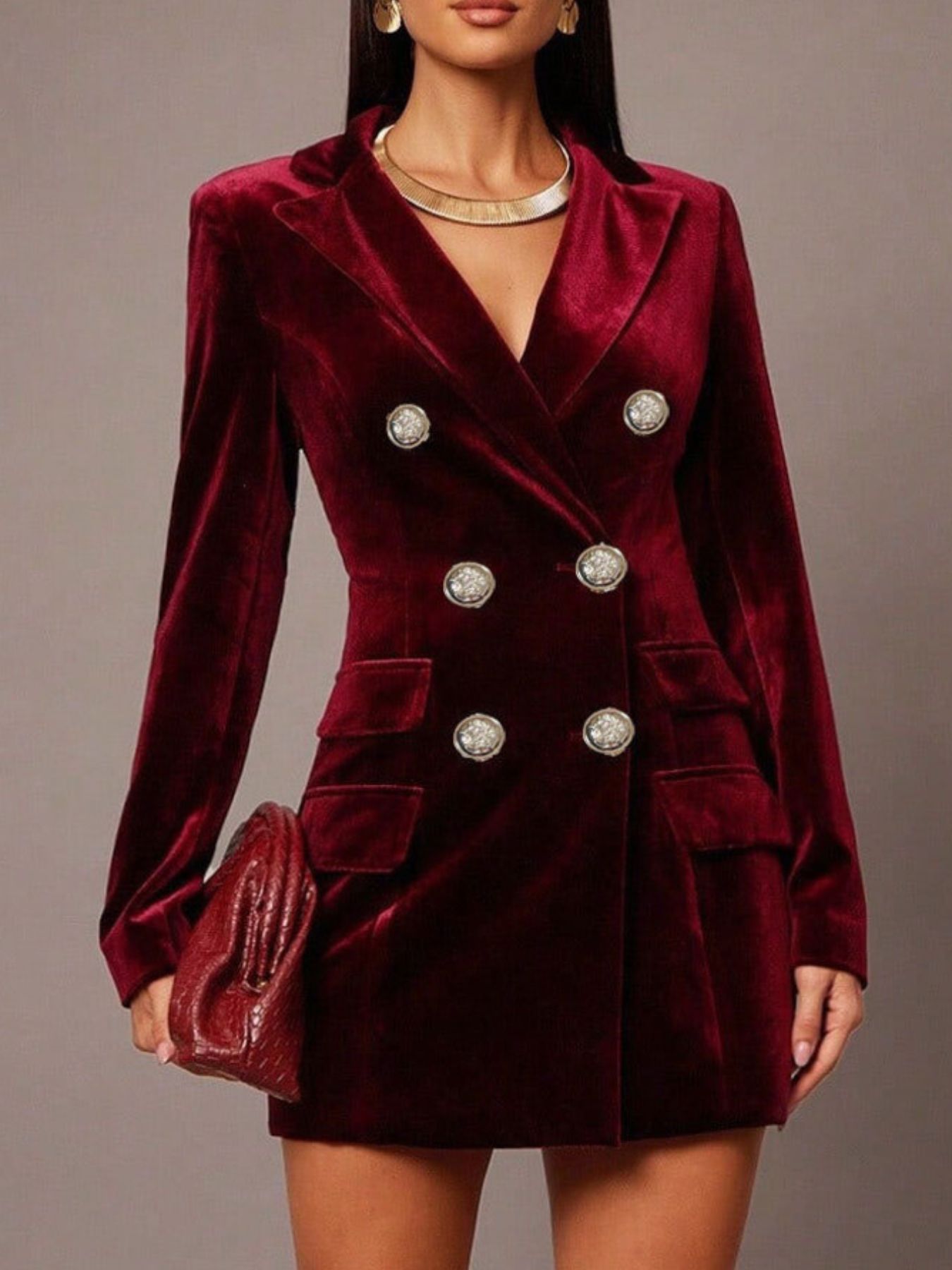 Hazel Blues® |  Velvet Double-Breasted Blazer Dress