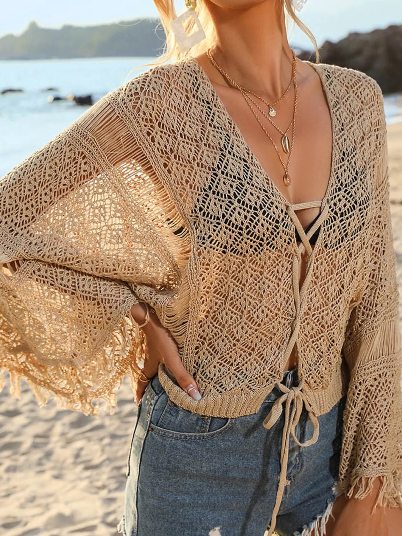 Hazel Blues® | Crochet Knit Tie Front Cover-Up