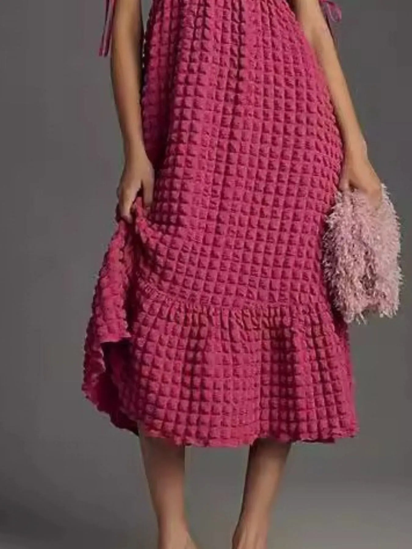 Hazel Blues® |  Textured Sweetheart Neck Short Sleeve Dress