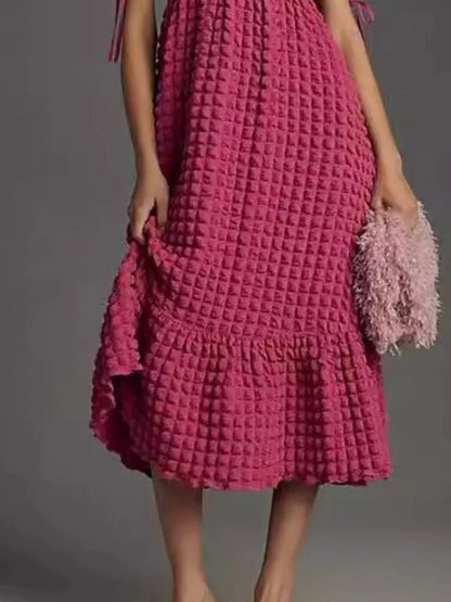Hazel Blues® |  Textured Sweetheart Neck Short Sleeve Dress