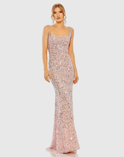 Petite Pink Sequined Low Back Slip Gown