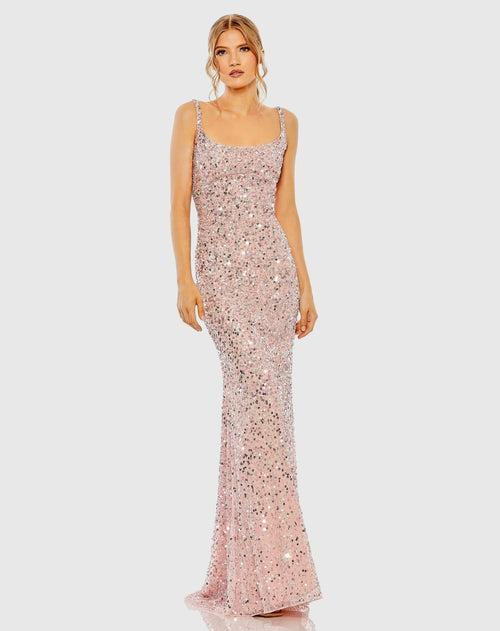 Petite Pink Sequined Low Back Slip Gown