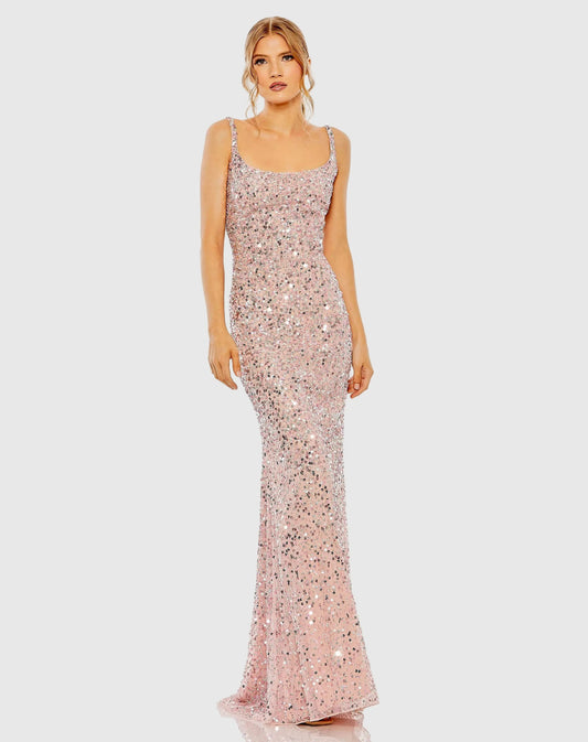 Petite Pink Sequined Low Back Slip Gown