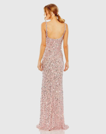 Petite Pink Sequined Low Back Slip Gown