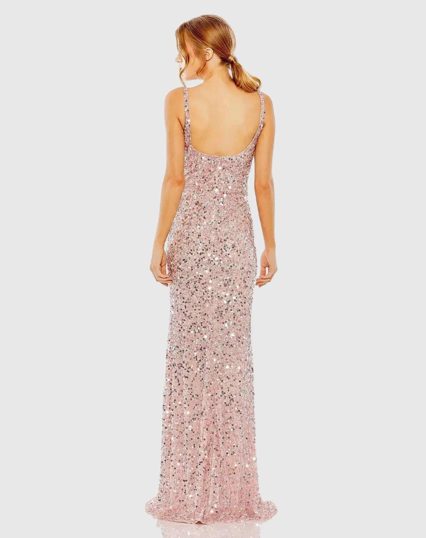 Petite Pink Sequined Low Back Slip Gown
