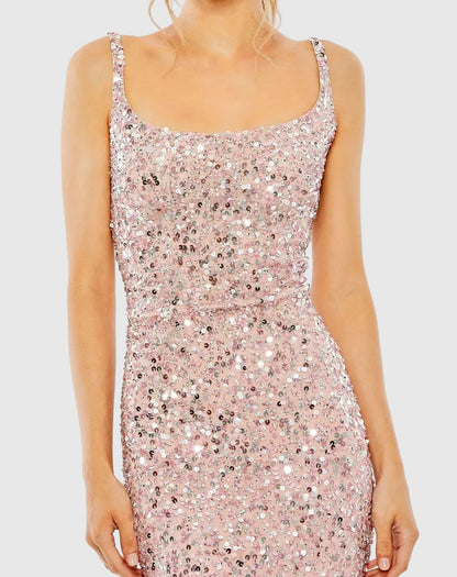 Petite Pink Sequined Low Back Slip Gown