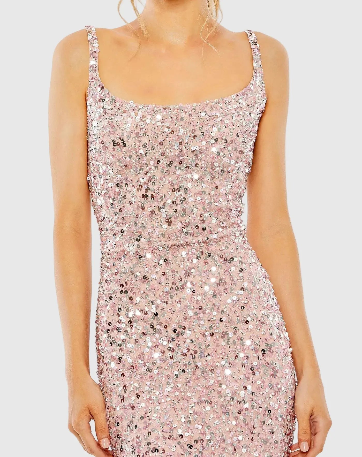 Petite Pink Sequined Low Back Slip Gown