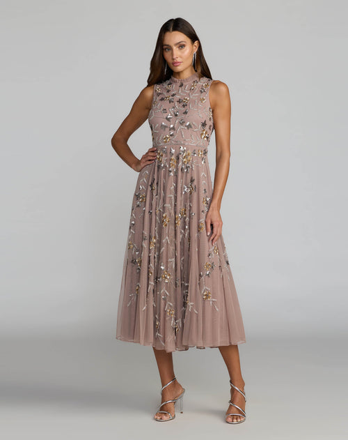 Petite Pink Embellished High Neck Sleeveless Midi Dress