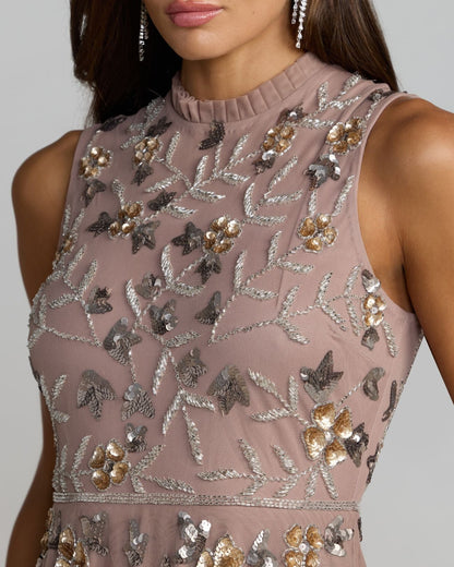 Petite Pink Embellished High Neck Sleeveless Midi Dress