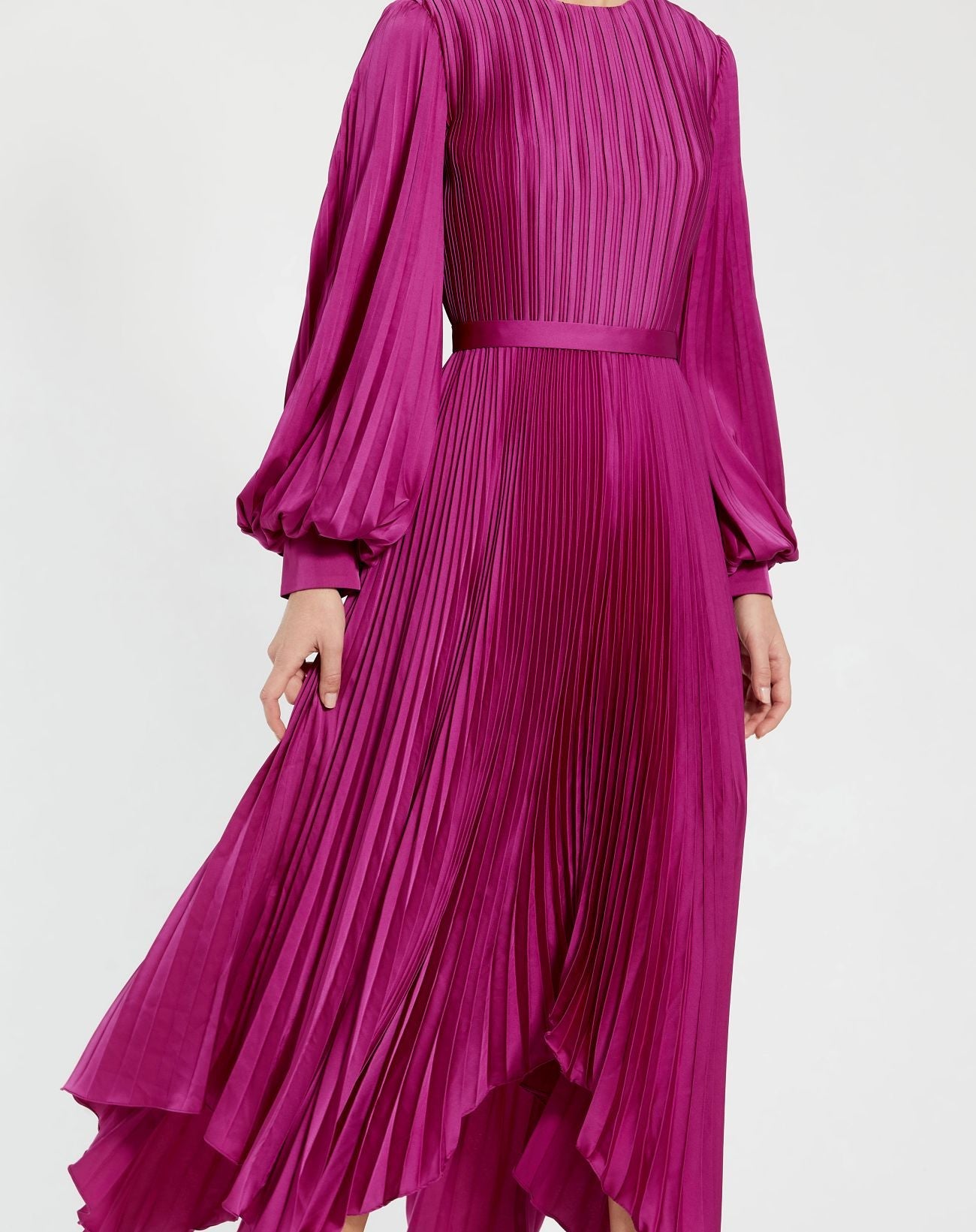Petite Purple Long Sleeve Pleated Charmeuse Handkerchief Dress