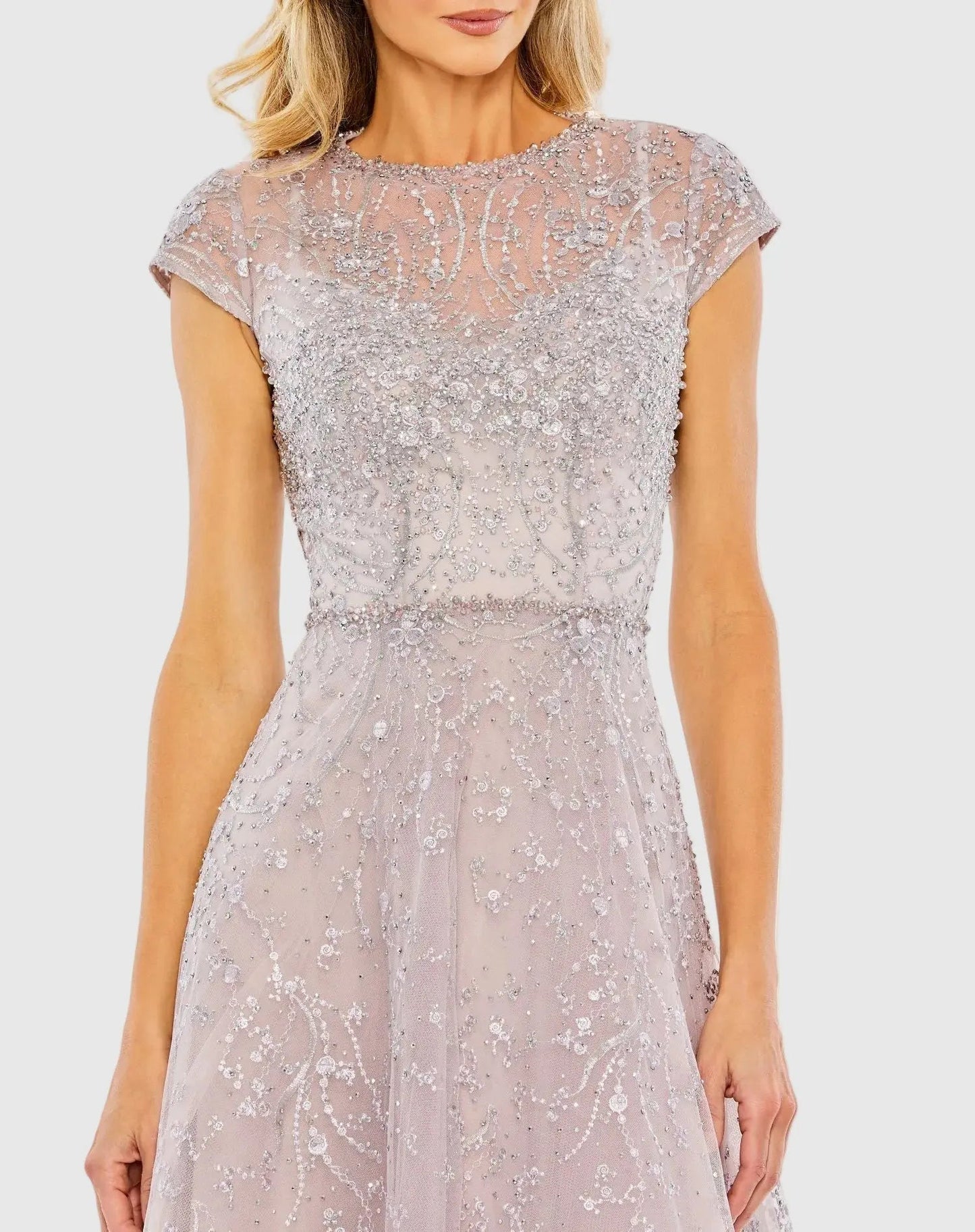 Petite Purple Embellished High Neck Cap Sleeve A Line Dress