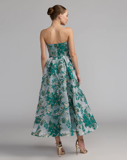 Petite Teal Strapless Brocade Midi Dress with Pockets