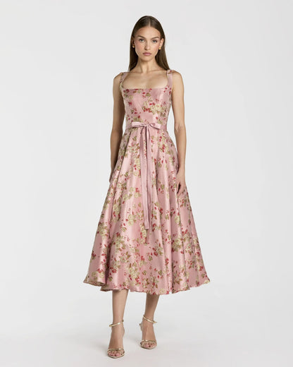 Petite Pink Sleeveless Brocade A Line Midi Dress