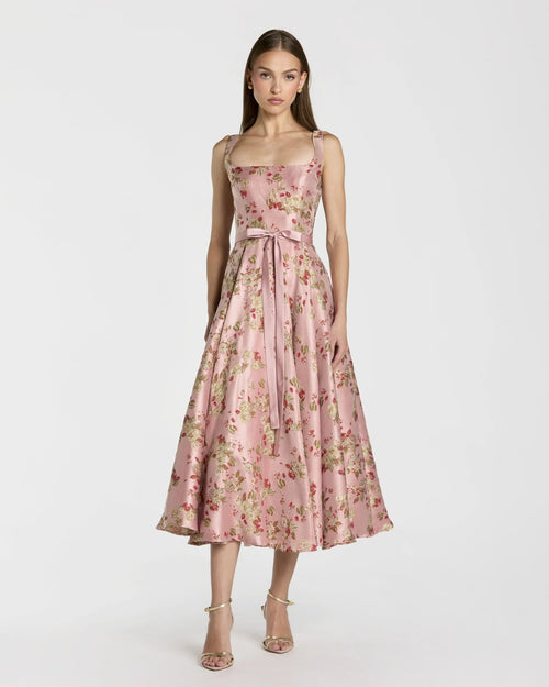 Petite Pink Sleeveless Brocade A Line Midi Dress