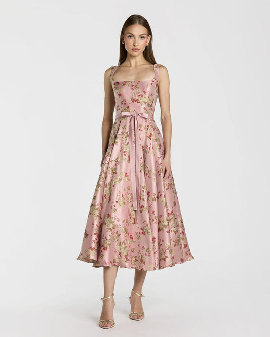 Petite Pink Sleeveless Brocade A Line Midi Dress