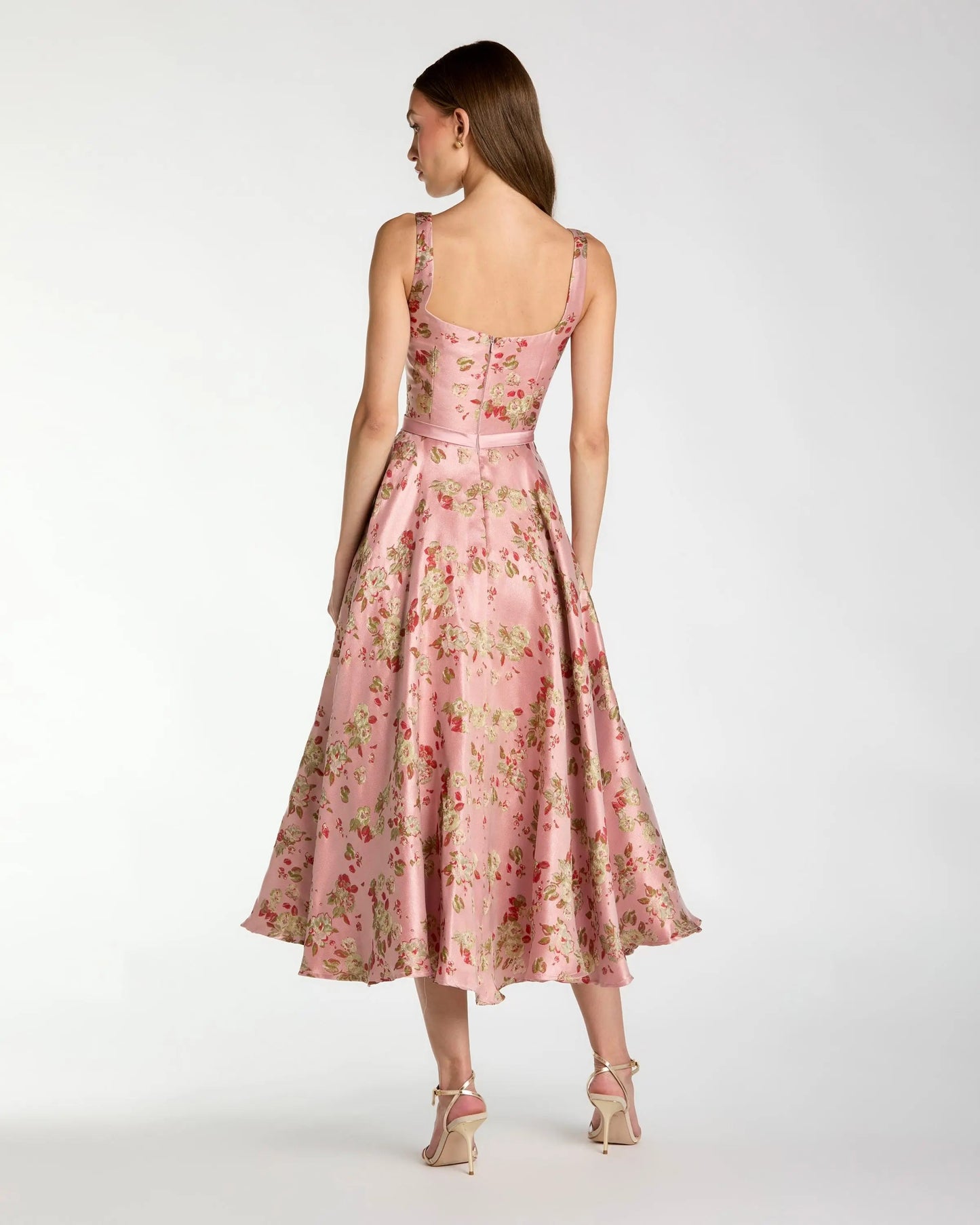 Petite Pink Sleeveless Brocade A Line Midi Dress