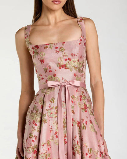 Petite Pink Sleeveless Brocade A Line Midi Dress