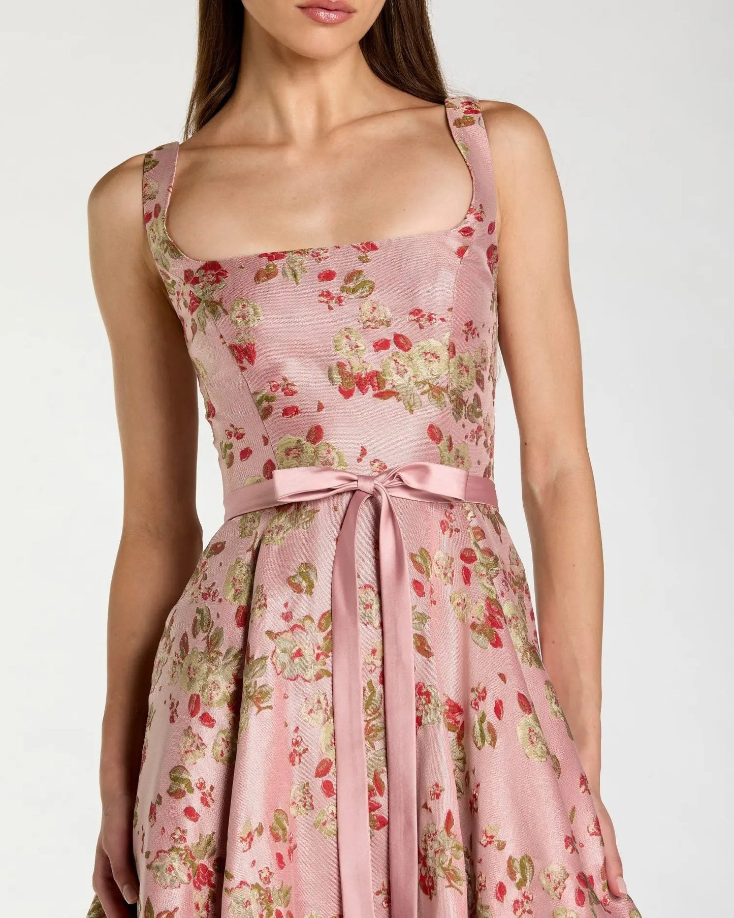 Petite Pink Sleeveless Brocade A Line Midi Dress