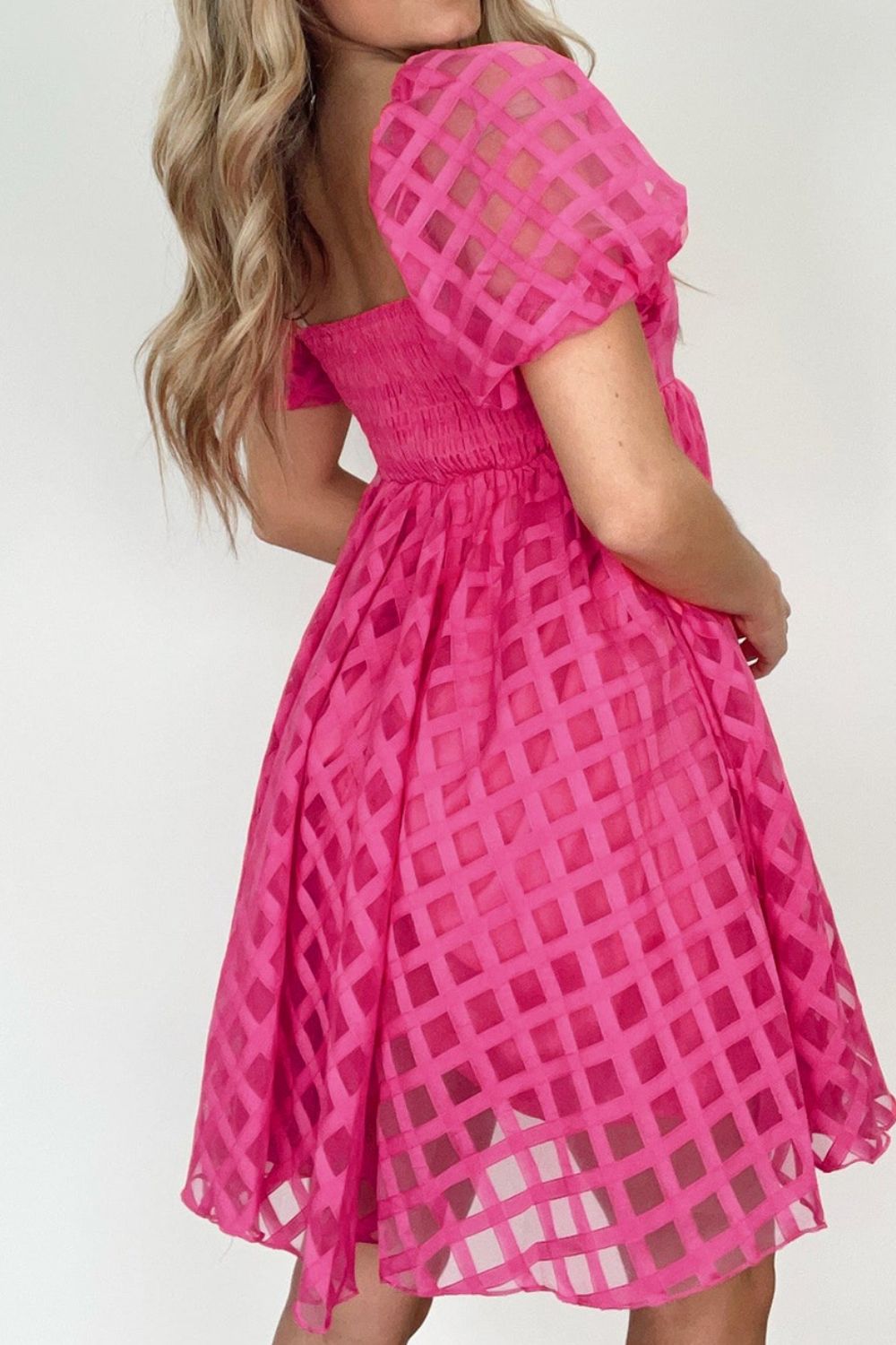 Hazel Blues® |  Plaid Puff Sleeve Babydoll Dress