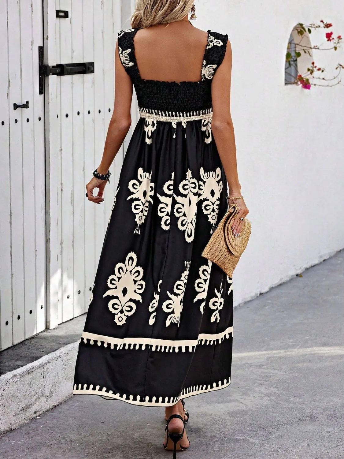 Hazel Blues® |  Smocked Printed Wide Strap Maxi Dress