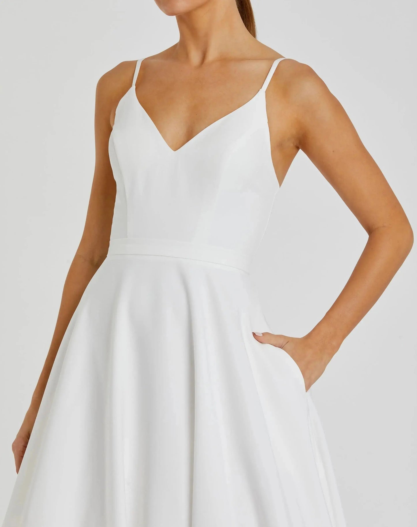 Petite White Classic A-Line V-Neck Ball Gown